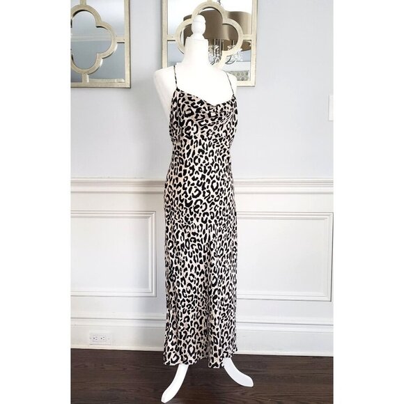 MILLY Silk Leopard Print Draped Cowl Neck Sexy Spaghetti Strap Slip Dress S/M - Picture 2 of 16